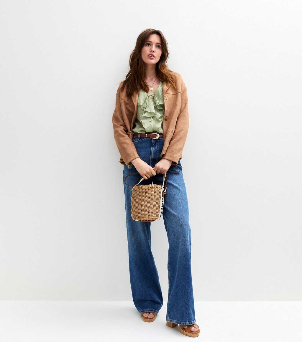 Green Ruffled Tie Neck Blouse