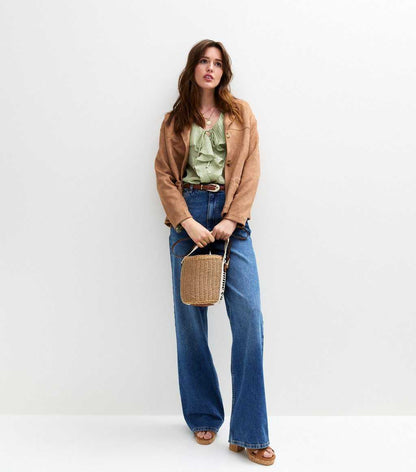 Green Ruffled Tie Neck Blouse