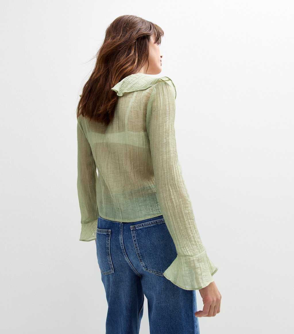 Green Ruffled Tie Neck Blouse