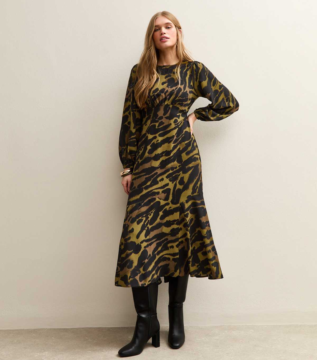 Animal Print Satin Midi Dress