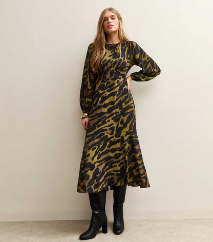 Animal Print Satin Midi Dress