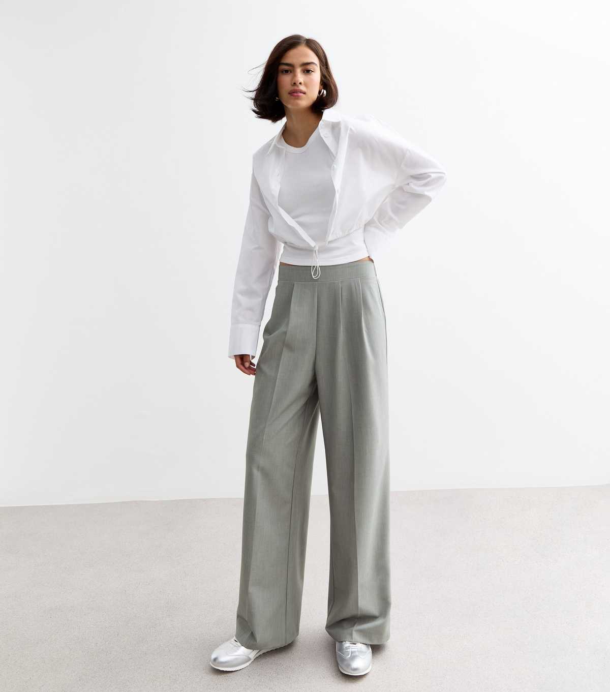 Tall Grey Elasticated Wide Leg Trousers