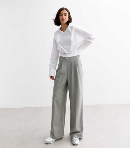 Tall Grey Elasticated Wide Leg Trousers
