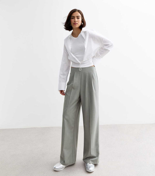Tall Grey Elasticated Wide Leg Trousers