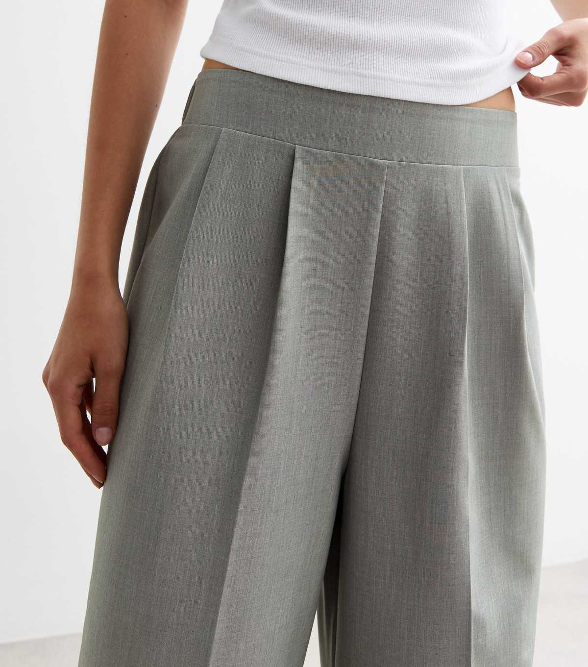 Tall Grey Elasticated Wide Leg Trousers