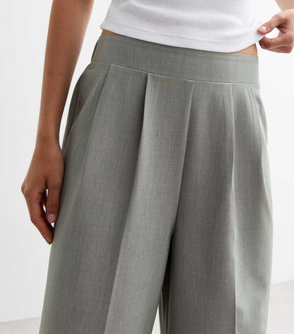 Tall Grey Elasticated Wide Leg Trousers