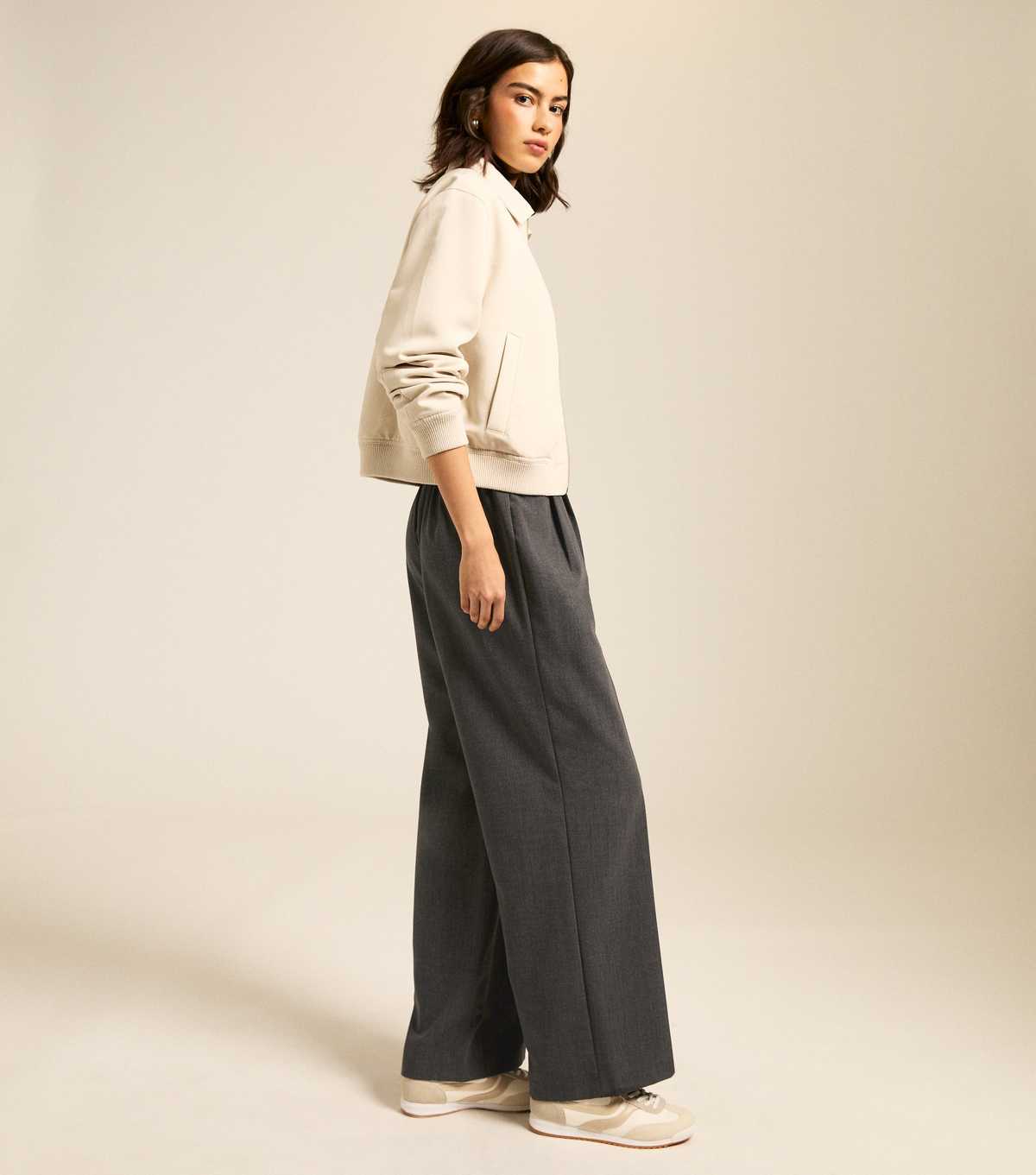 Tall Grey Elasticated Wide Leg Trousers Dark Grey