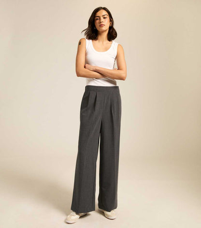 Tall Grey Elasticated Wide Leg Trousers Dark Grey