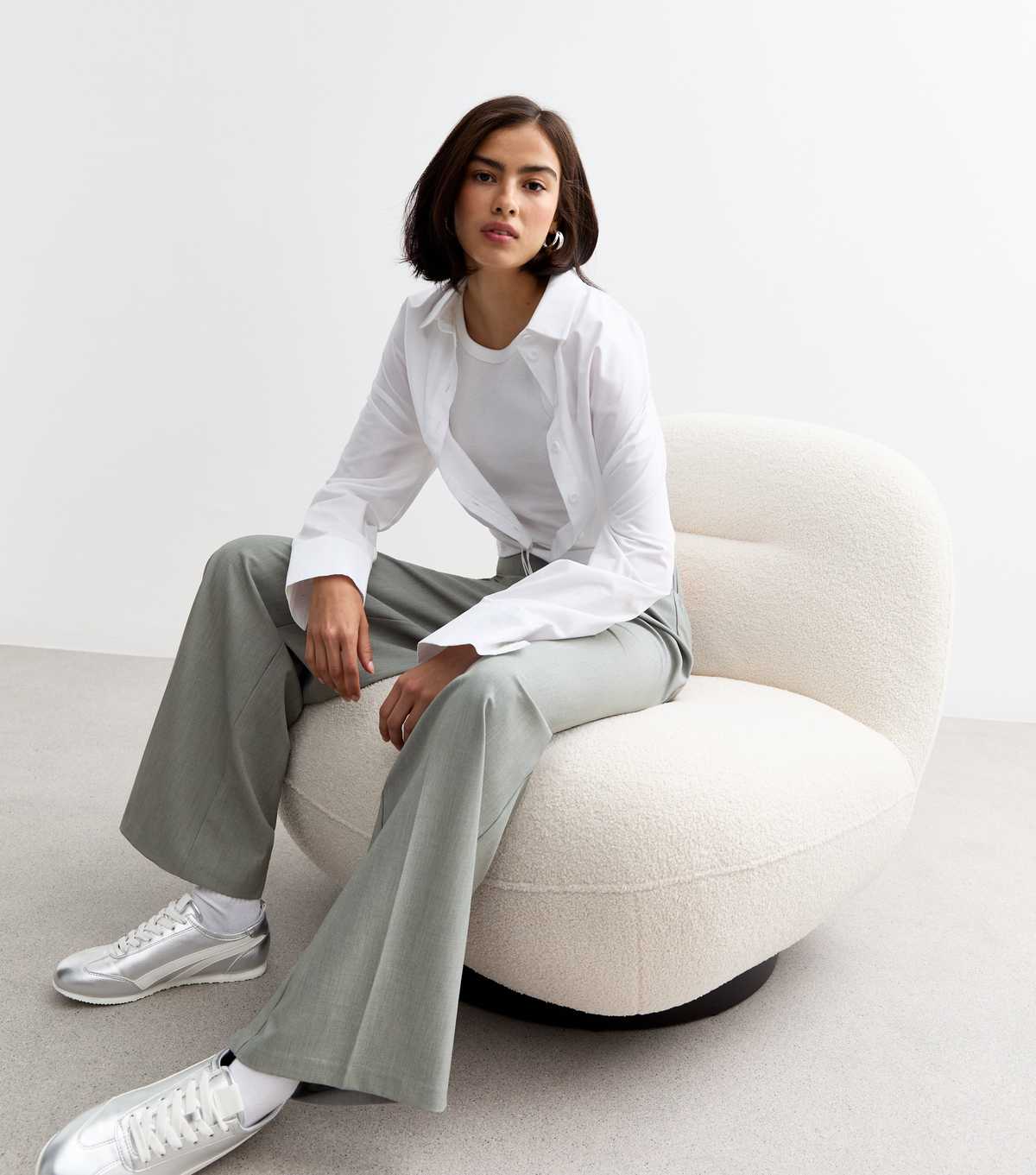 Tall Grey Elasticated Wide Leg Trousers