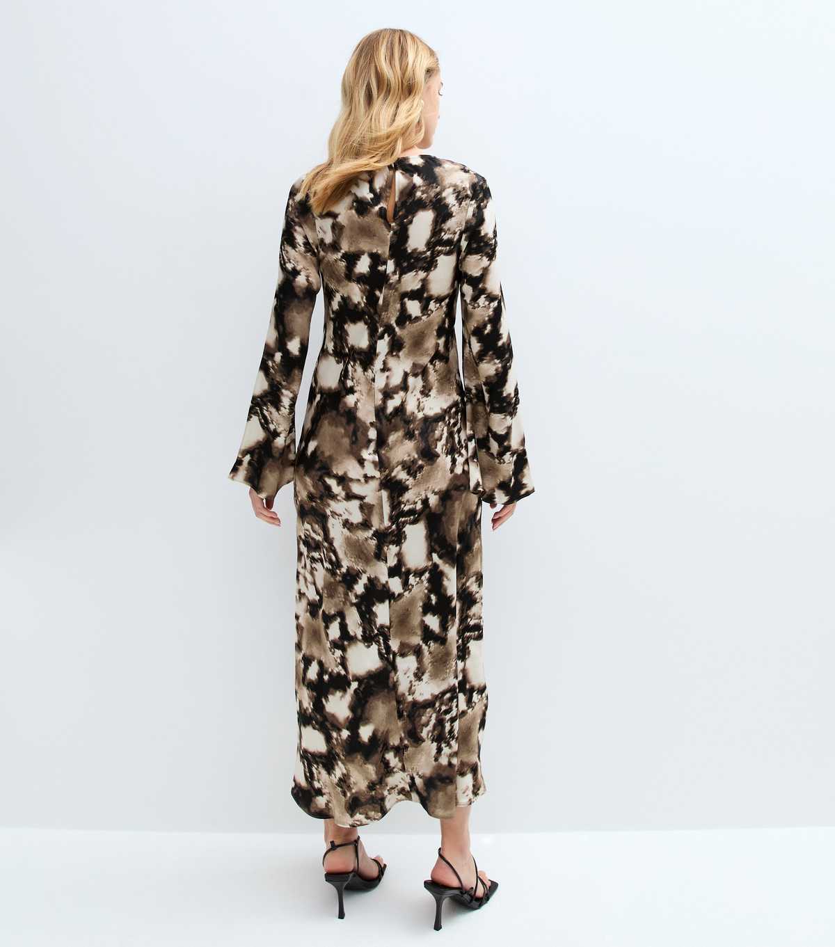 Grey Animal Print Satin Midi Dress