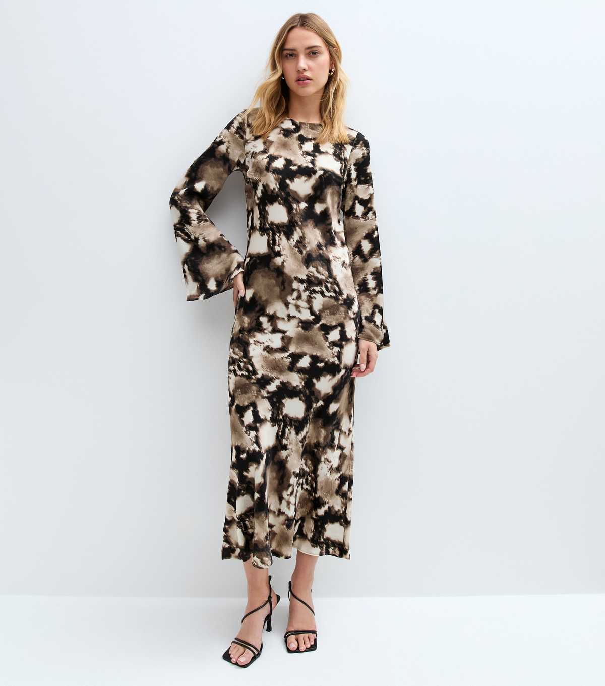 Grey Animal Print Satin Midi Dress