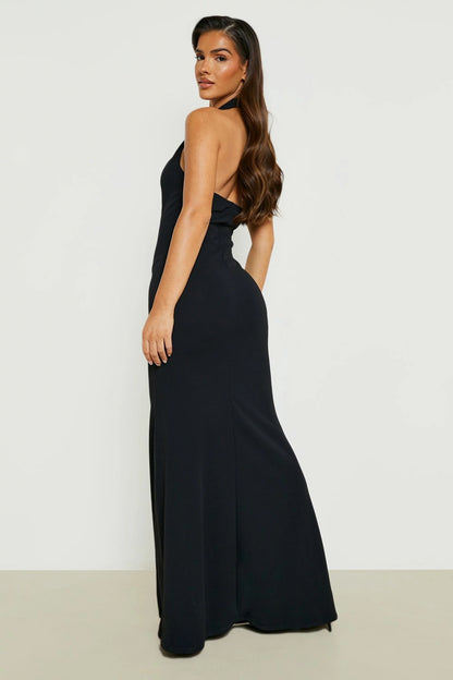 Black Twist Halter Neck Maxi Dress