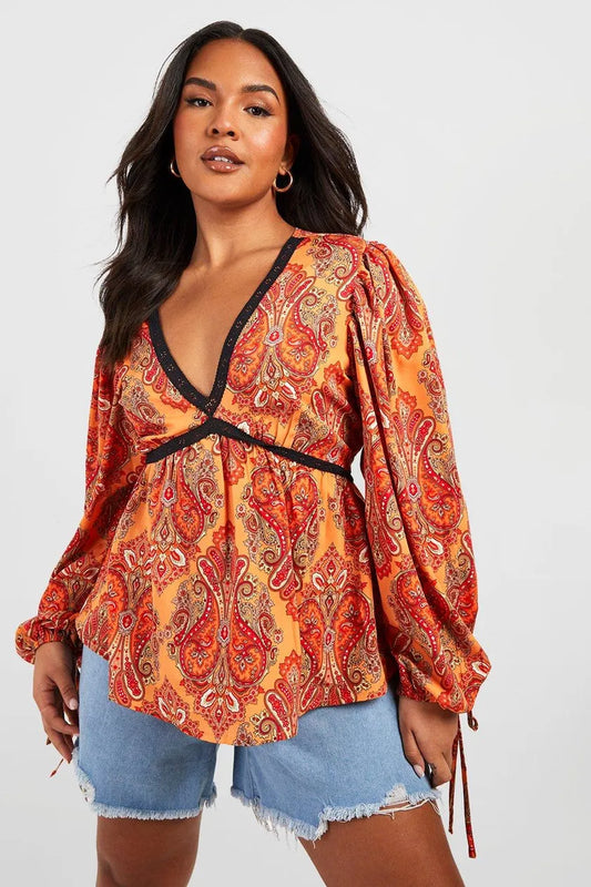 Paisley V Neck Smock Top