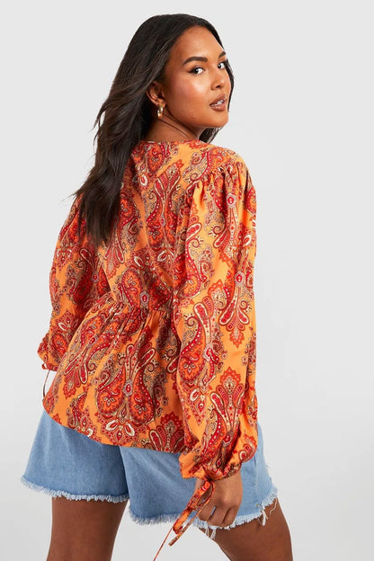 Paisley V Neck Smock Top