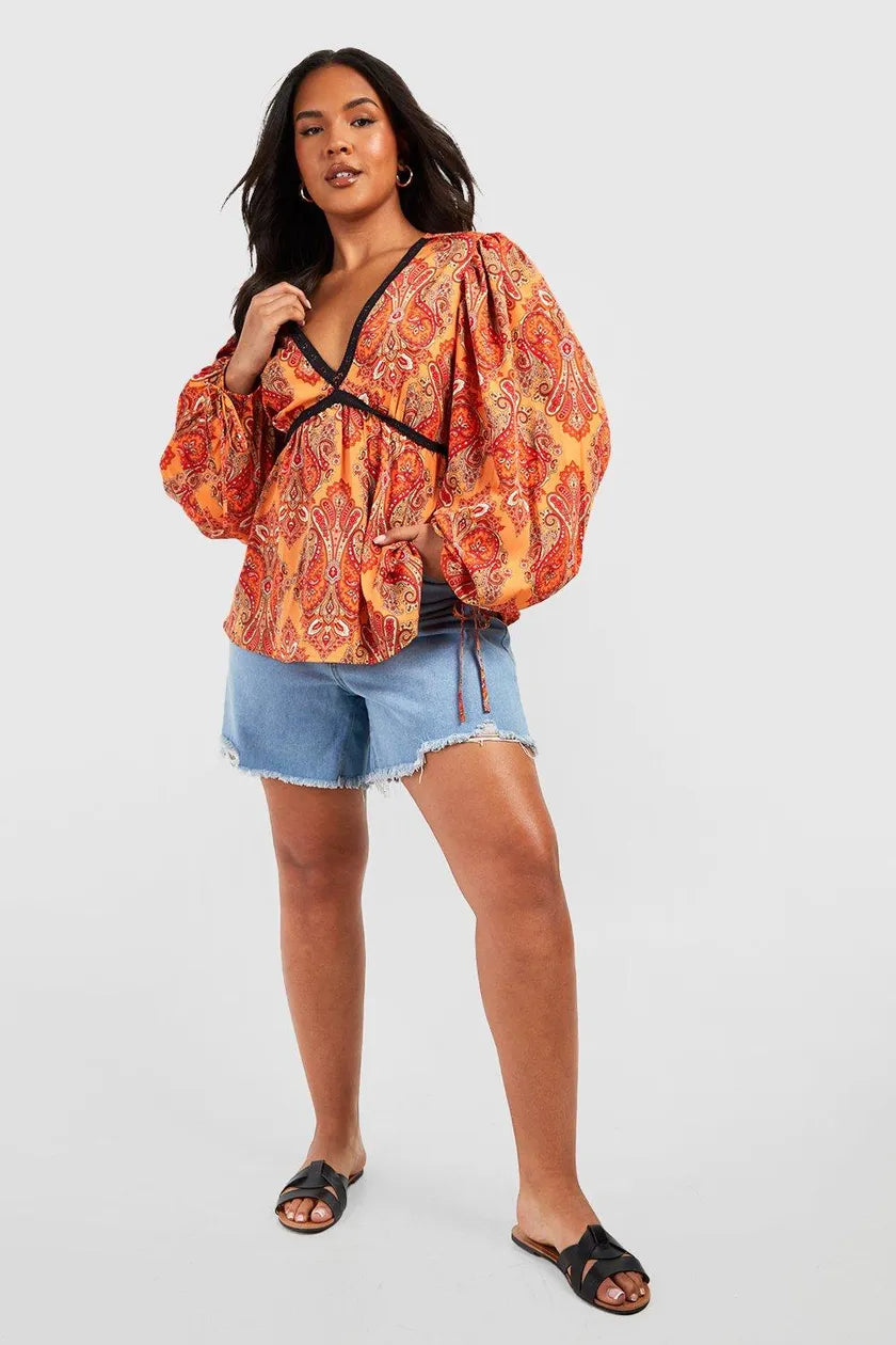 Paisley V Neck Smock Top