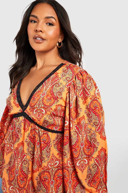 Paisley V Neck Smock Top