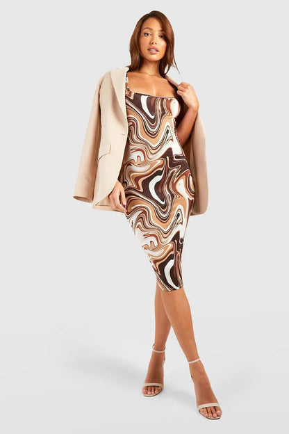 Tall Marble Print Slinky Midi Dress