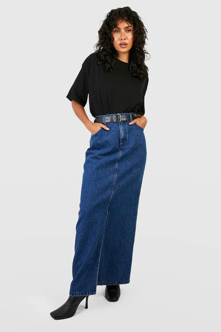 Indigo Wash Denim Maxi Skirt