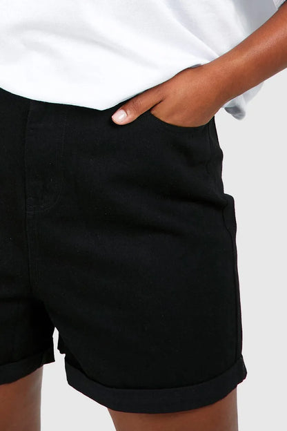 Black Roll Up Hem Denim Shorts