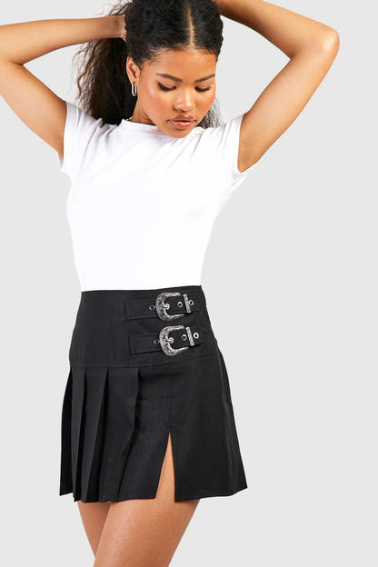 Petite Buckle Detail Printed Mini Skirt