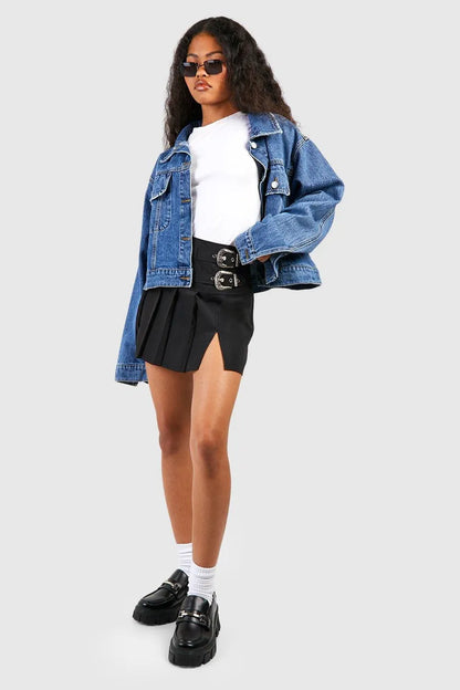 Petite Buckle Detail Printed Mini Skirt