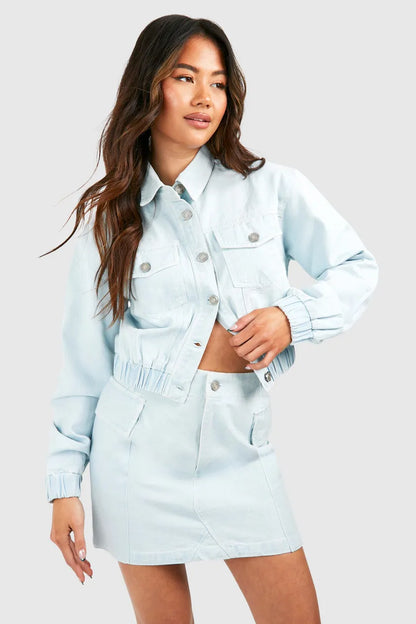 Bleach Wash Cargo Pocket Denim Mini Skirt