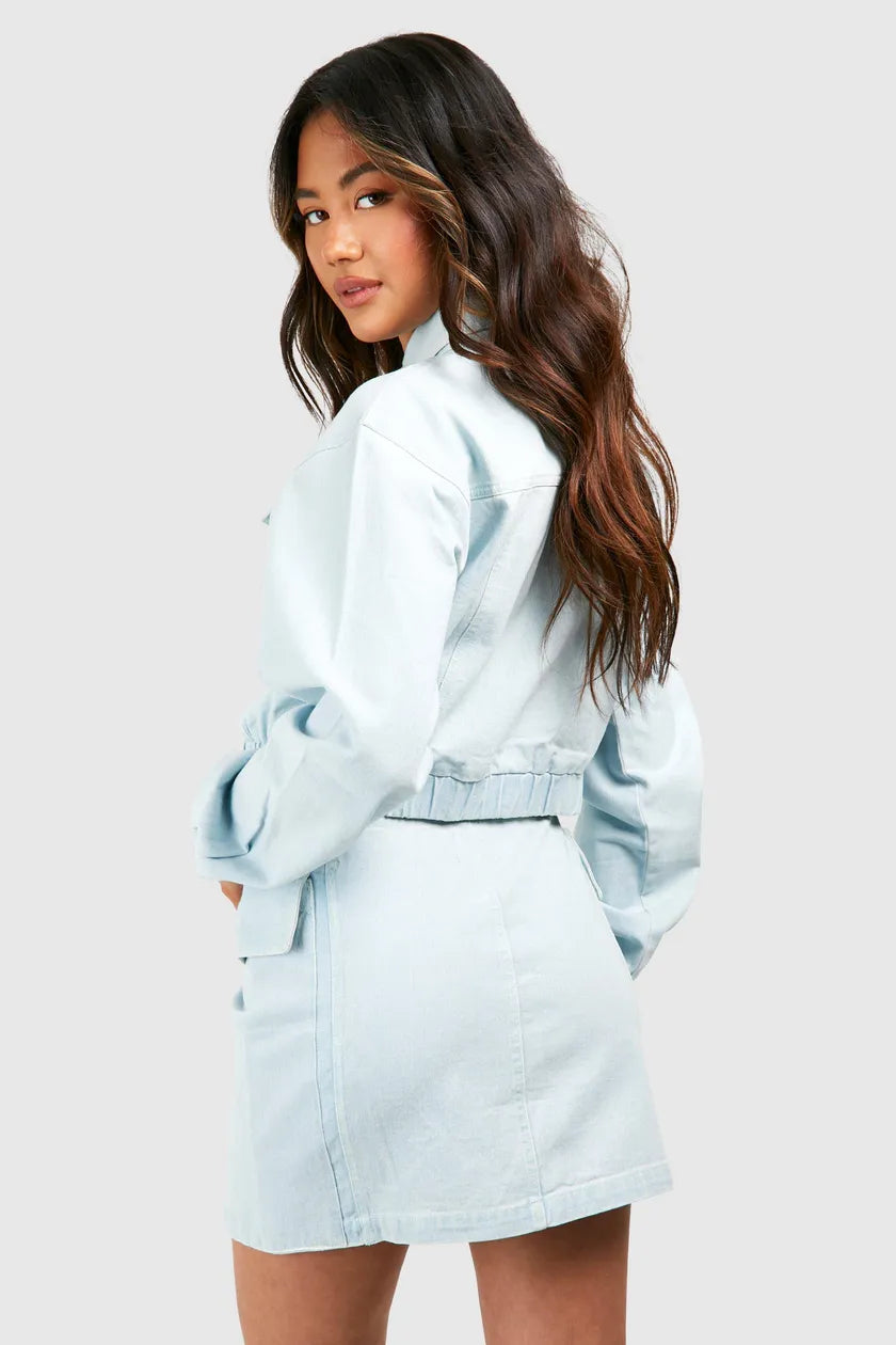 Bleach Wash Cargo Pocket Denim Mini Skirt