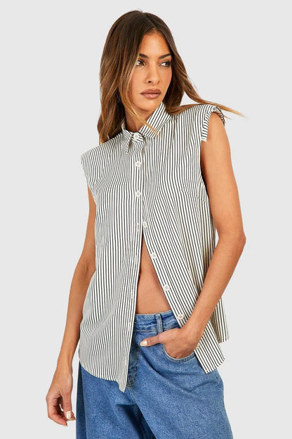 Stripe Shoulder Pad Shirt