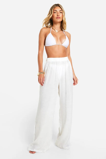 Textured Wide Leg Beach Trousers