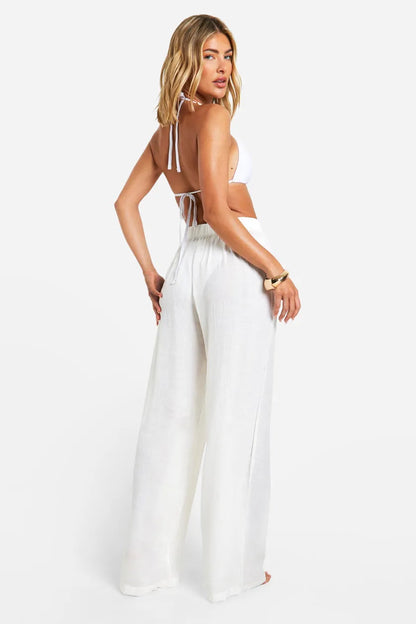 Textured Wide Leg Beach Trousers