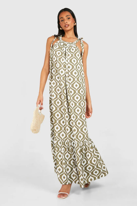 Khaki Tall Abstract Printed Maxi Dress