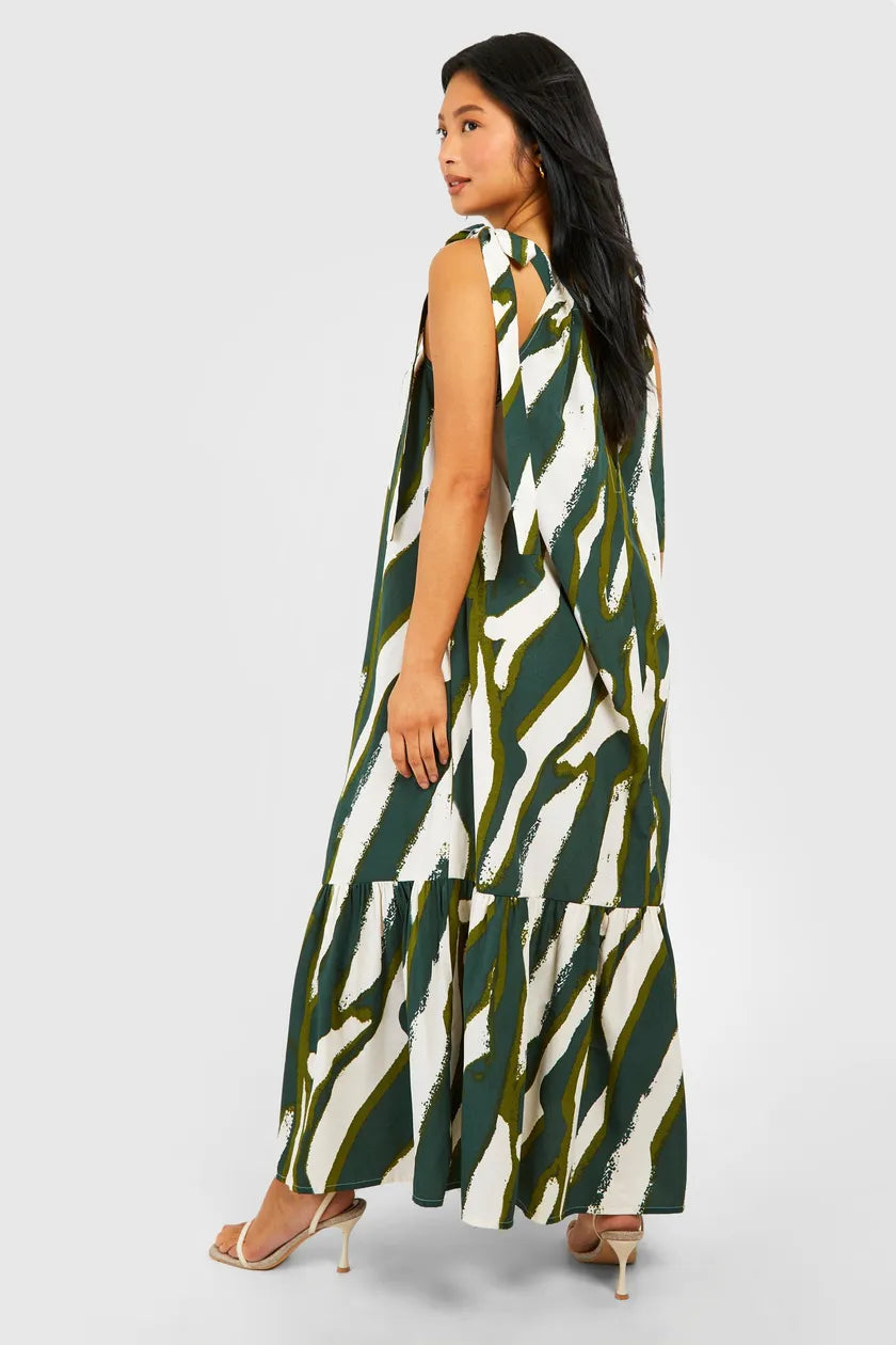 Petite Printed Tie Shoulder Maxi Dress