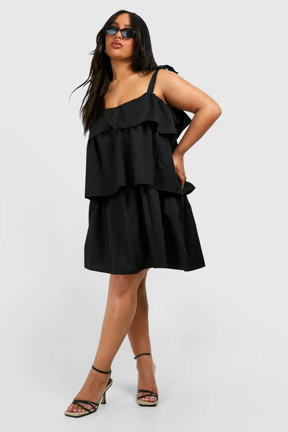 Plus Tiered Mini Dress Black