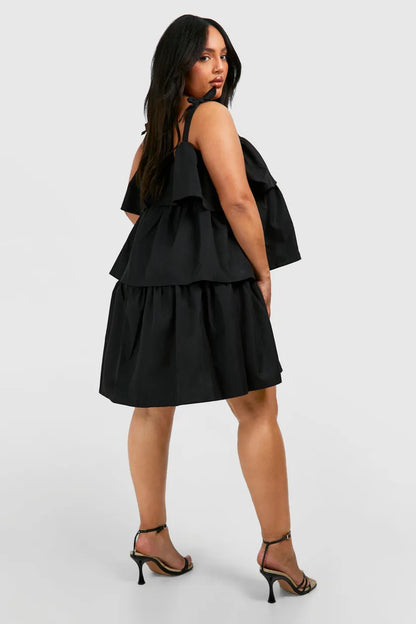 Plus Tiered Mini Dress Black