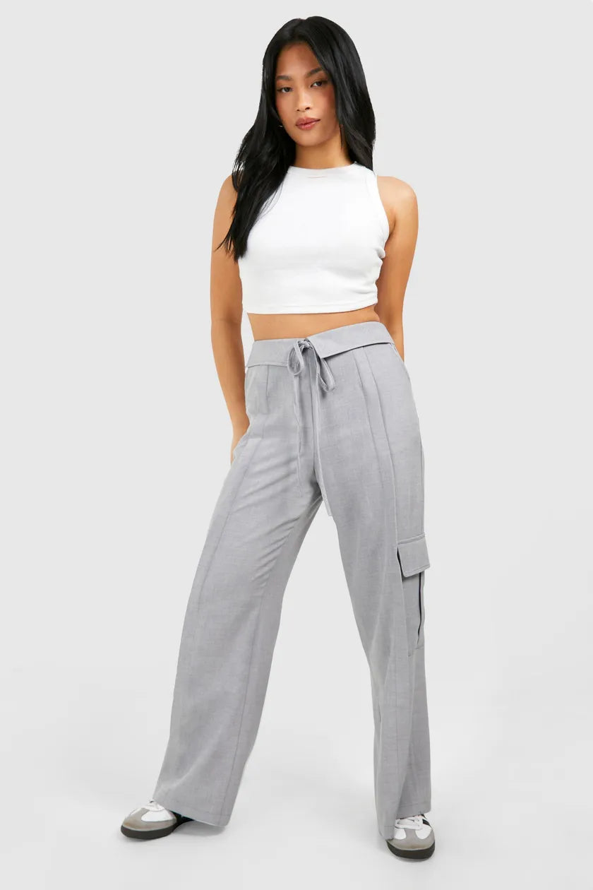 Fold Over Waistband Cargo Trouser Grey