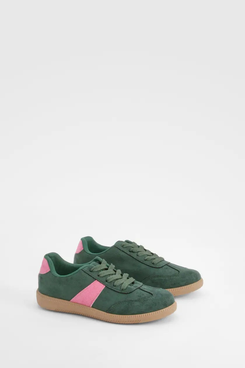 Contrast Panel Gum Sole Trainers Green