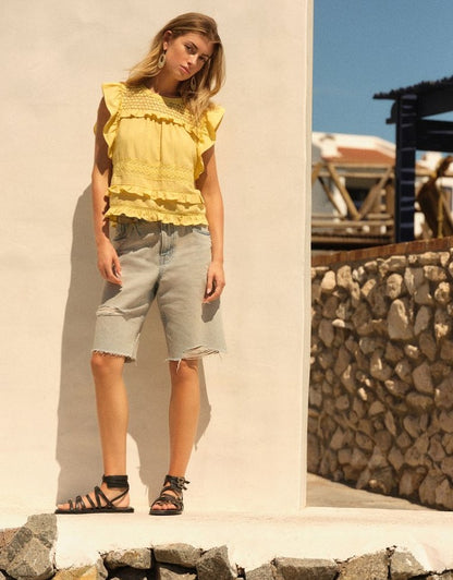 Ripped Denim Bermuda Shorts