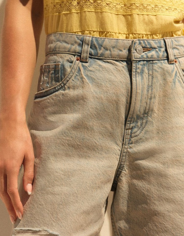 Ripped Denim Bermuda Shorts