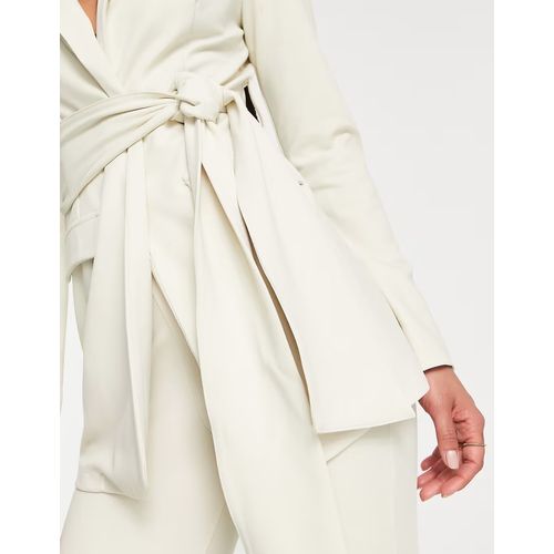 ASOS DESIGN Tall Jersey Suit Blazer With Obi Tie Waist In Ivory-Neutral