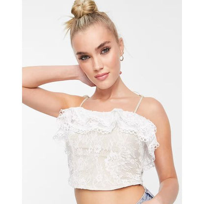 Lace Ruffle Corset Top In Blush-Pink