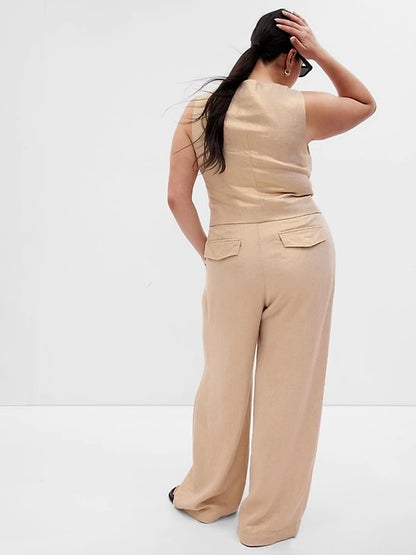 Linen-Cotton Pleated Pants