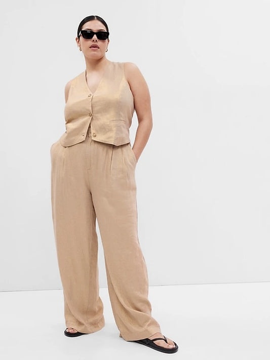Linen-Cotton Pleated Pants