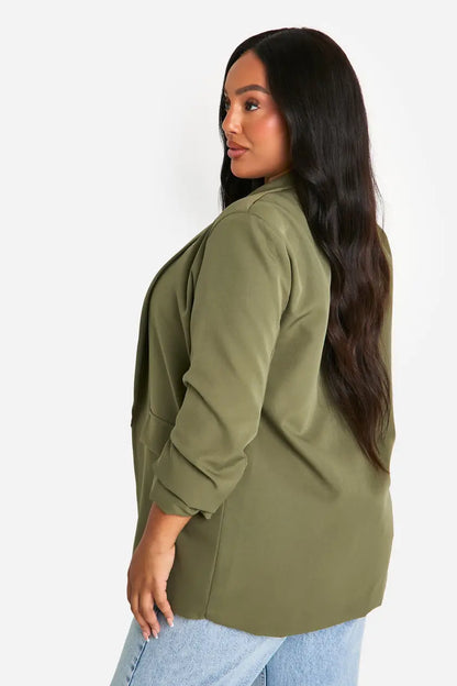 Plus Ruched Sleeve Lapel Detail Blazer