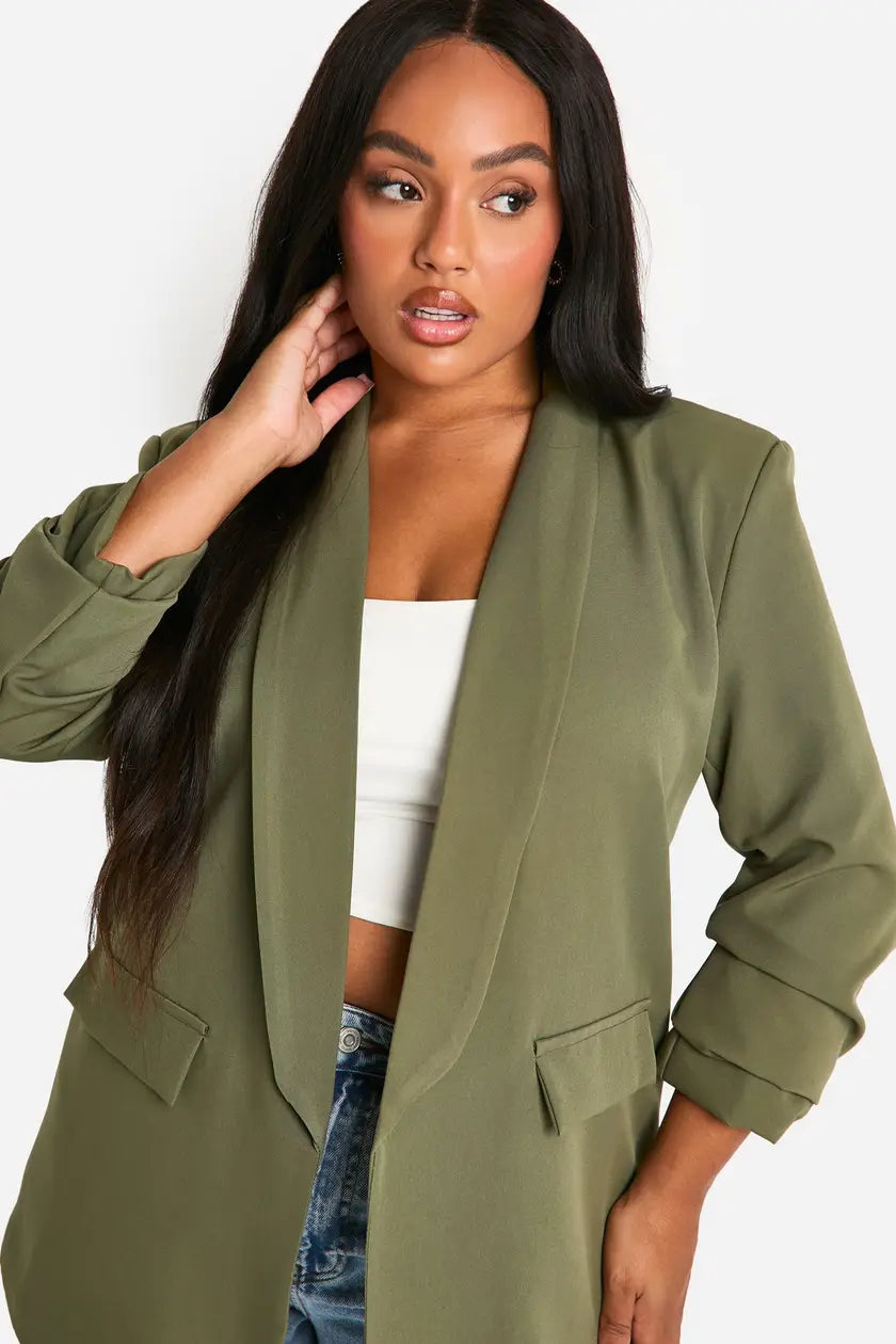 Plus Ruched Sleeve Lapel Detail Blazer