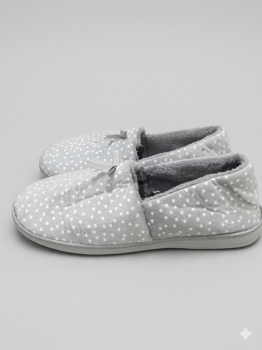 Grey Polkadot House Slippers