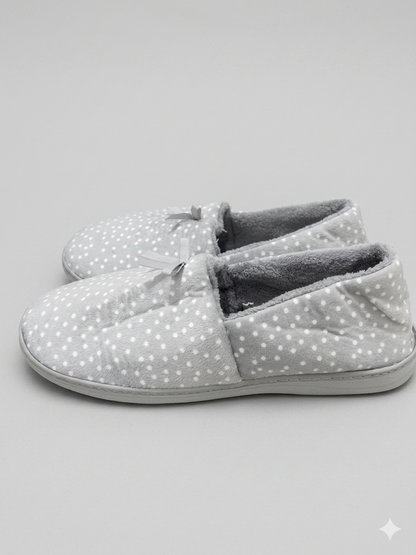Grey Polkadot House Slippers