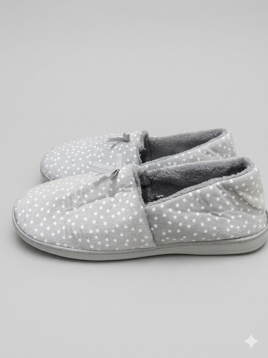 Grey Polkadot House Slippers