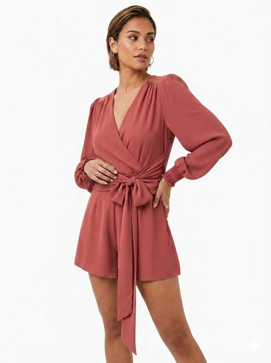 Rust V Neckline Belted Playsuit
