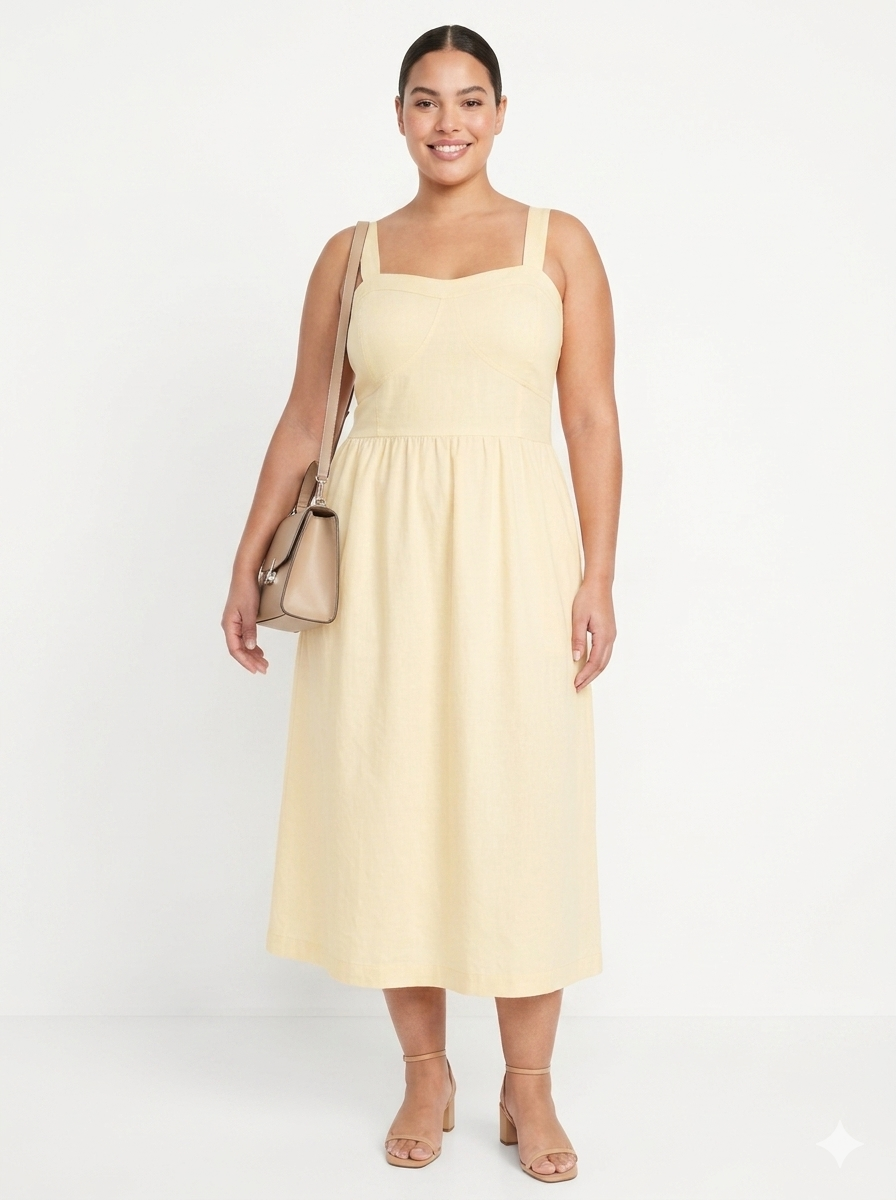 Curvy Shirred Dress - Yellow