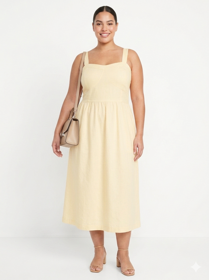 Curvy Shirred Dress - Yellow